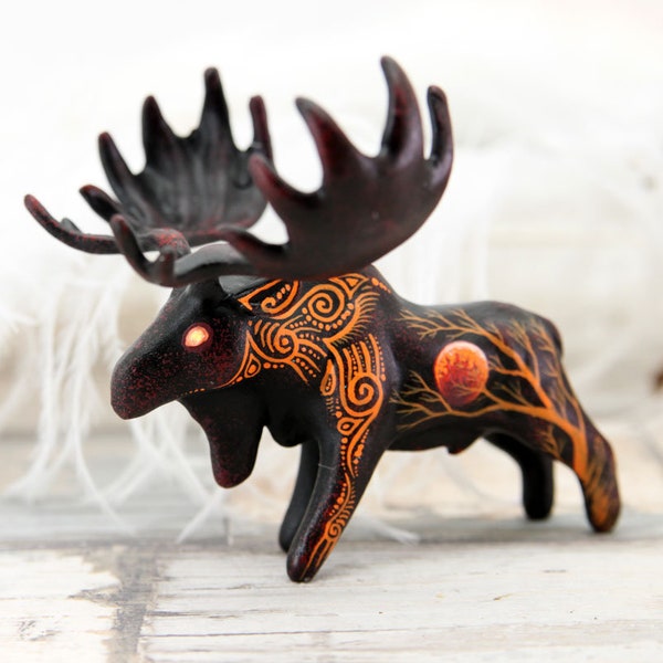 Elk Moose Figurine Deer Totem Sculpture, Animal figurine, polymer clay figures, polymer clay animal, clay animal