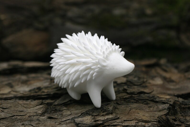 White Hedgehog Figurine Decor Cute Polymer Clay Animal Etsy