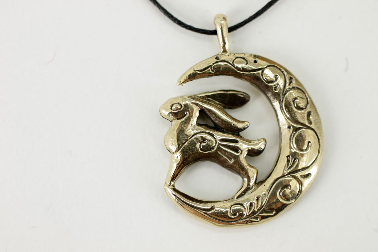 Moon Bunny bronze pendant necklace | Etsy