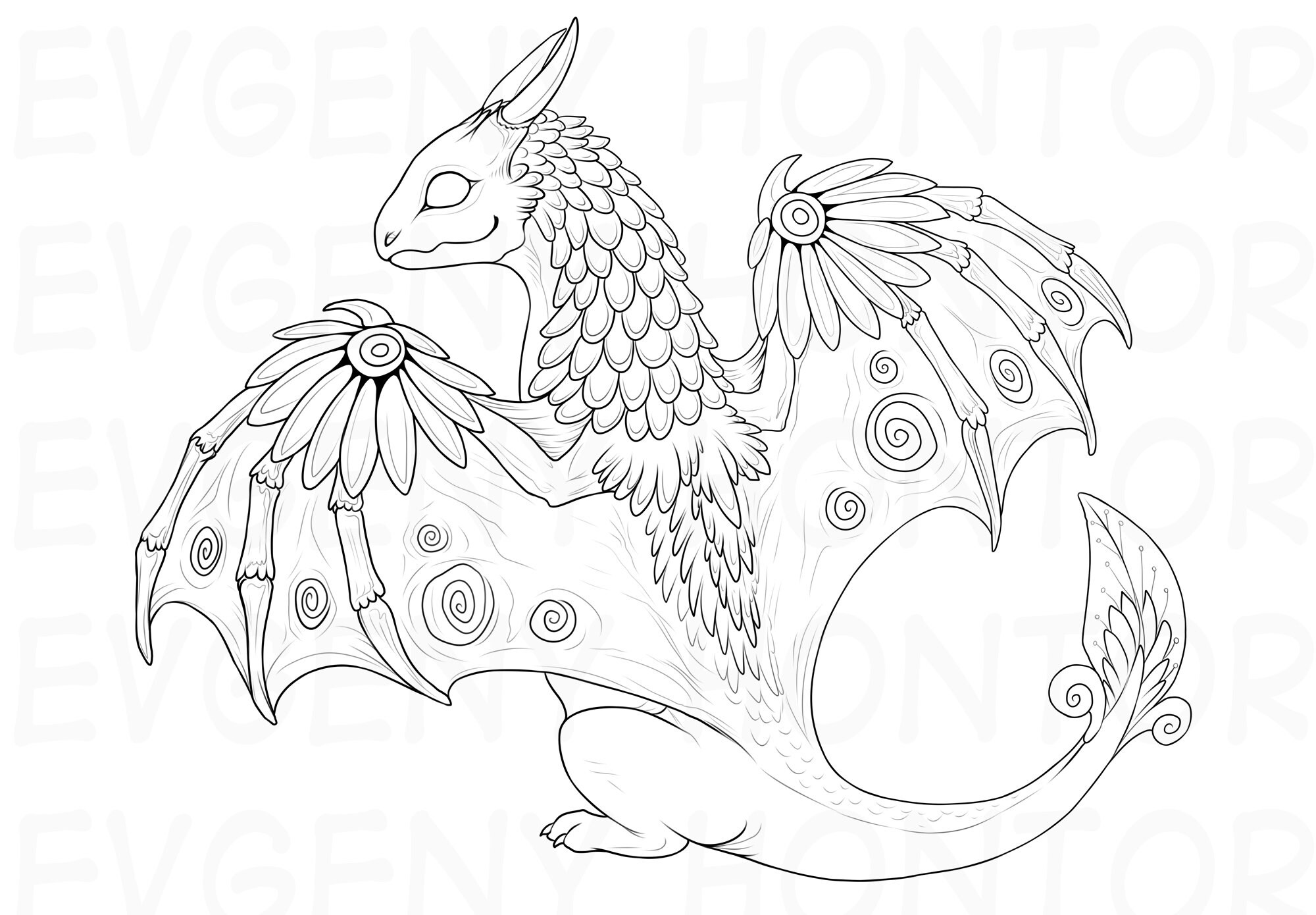 Fantasy Dragon Coloring Page Fantasy Lineart Doodle Printable | Etsy