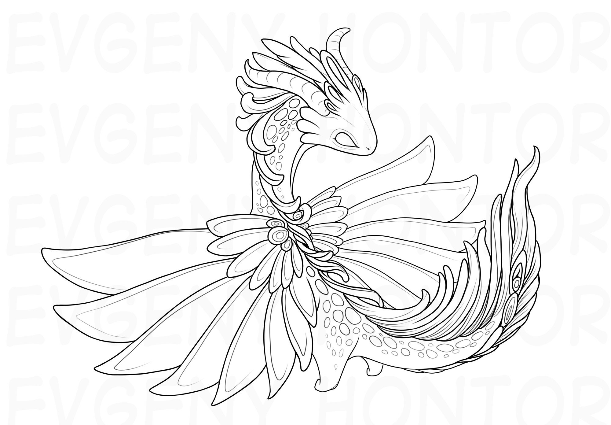 Fairy Dragon Coloring Page Fantasy Lineart Doodle Printable | Etsy