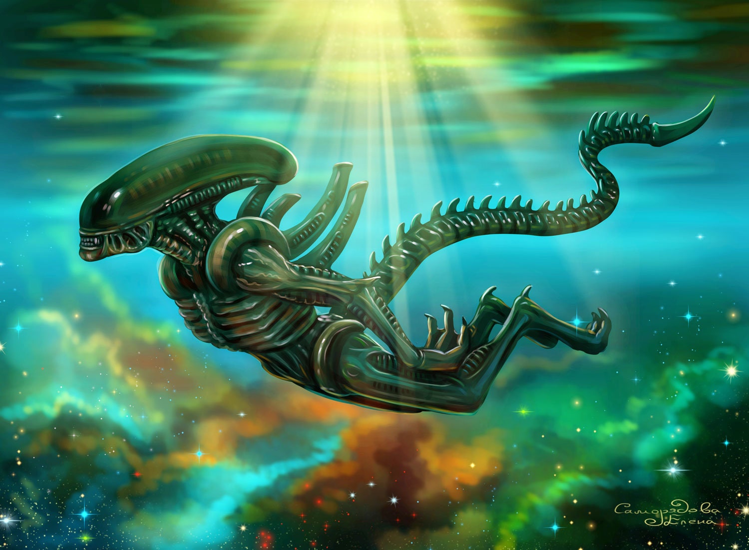 20 Alien Prints Facehugger Xenomorph SciFi Art Print by Lena Etsy