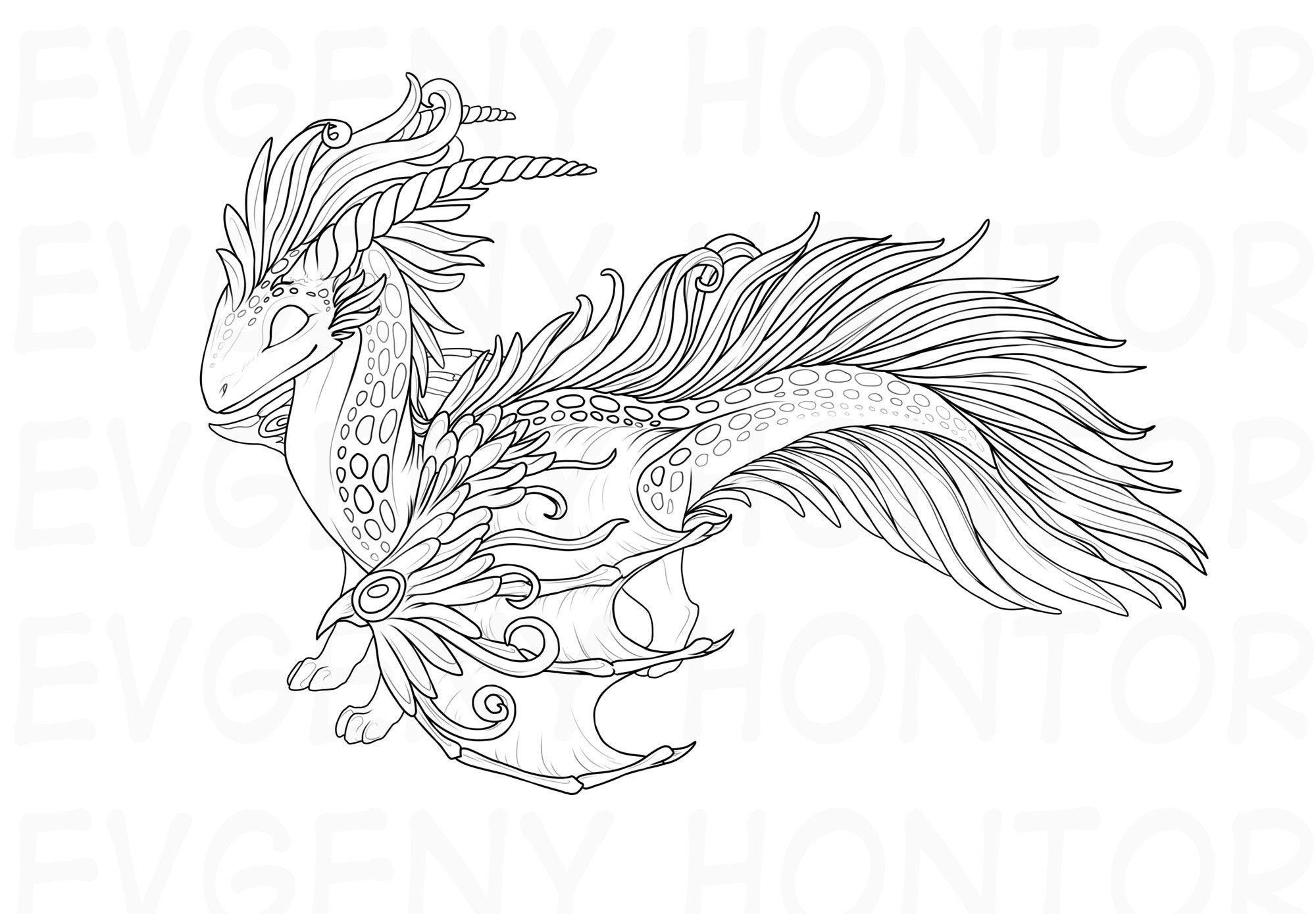 Fairy Dragon Coloring Page Fantasy Lineart Doodle Printable | Etsy