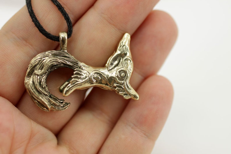 Kitsune Fox Bronze Pendant Necklace Etsy