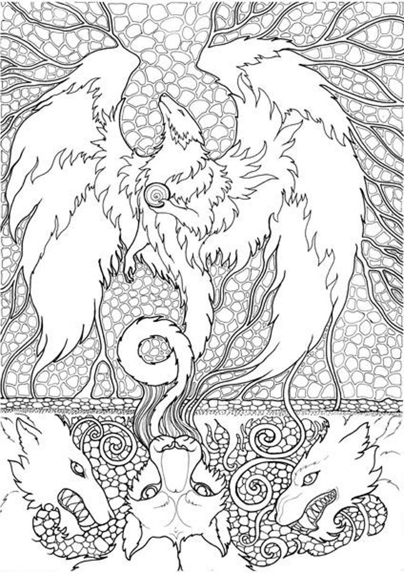 Adult Coloring Page Fantasy Beast Dragon Doodle Printable | Etsy