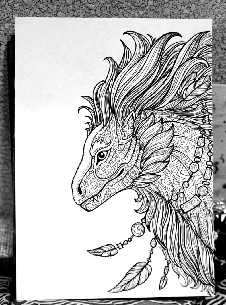 Adult Coloring Page Fantasy Animal Frato Doodle Printable Etsy