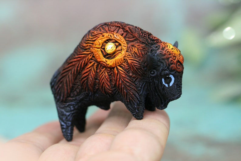 Bison Buffalo Figurine Sculpture Totem Animal Polymer | Etsy