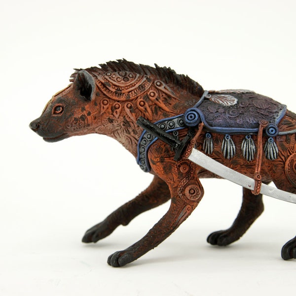 Saddled Hyena Warg Figurine Fantasy Skulpture Guardian Spirit Amulet Shamanic Native Africa animals