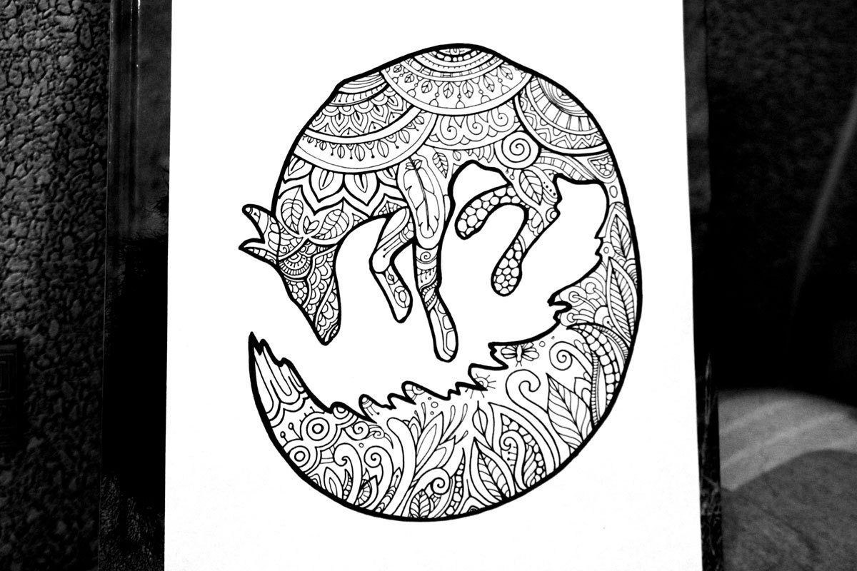 Adult Coloring Page Red Fox Doodle Printable Colouring Zen ...