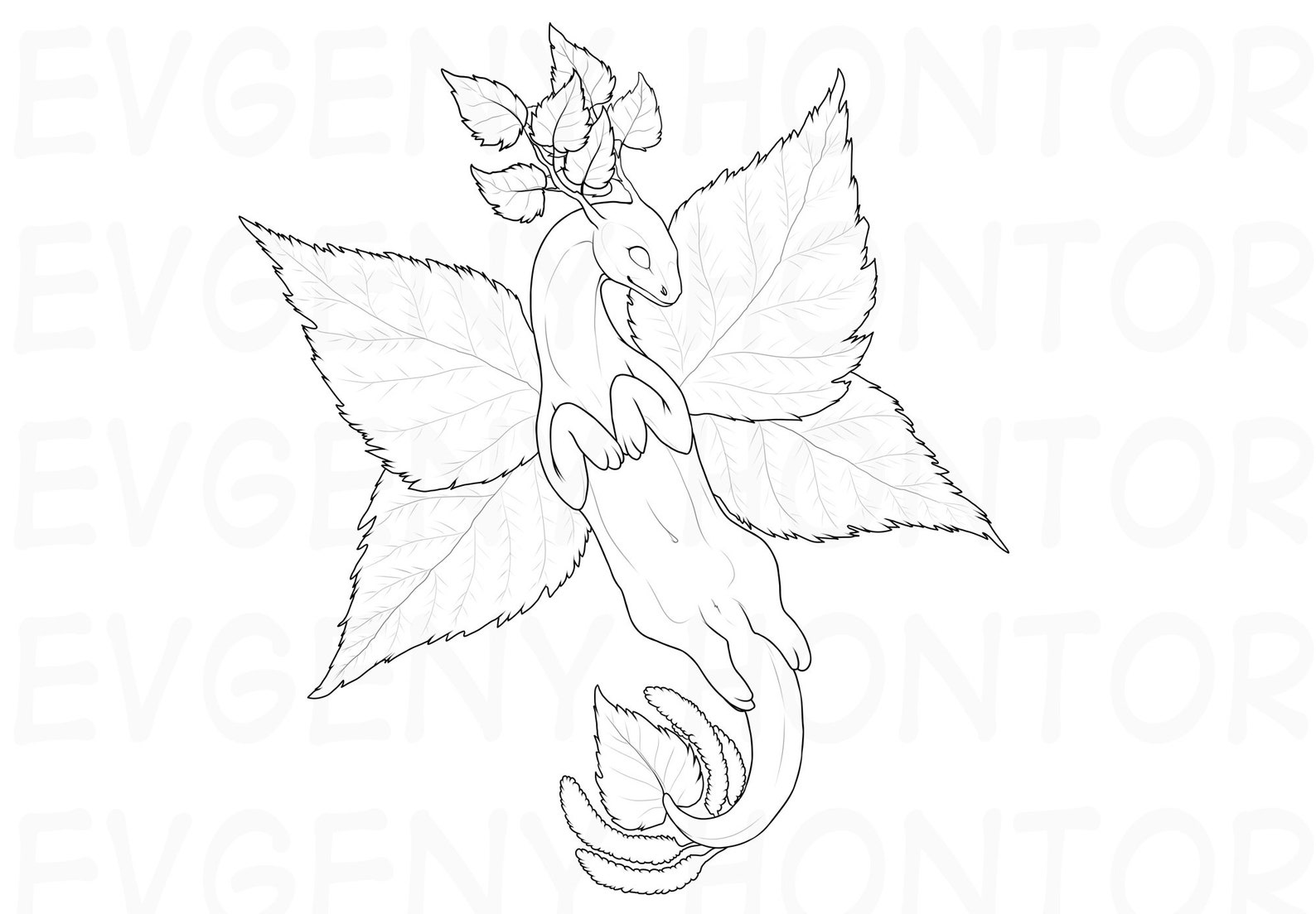 Plant Dragon Coloring Page Fantasy Lineart Doodle Printable | Etsy