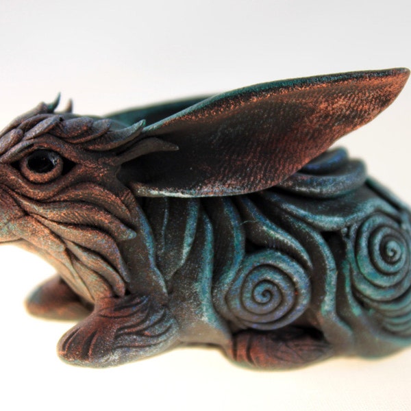 Rabbit Hare Sculpture totem figurine Mascot Amulet - black rabbit, velvet clay, unusual gift