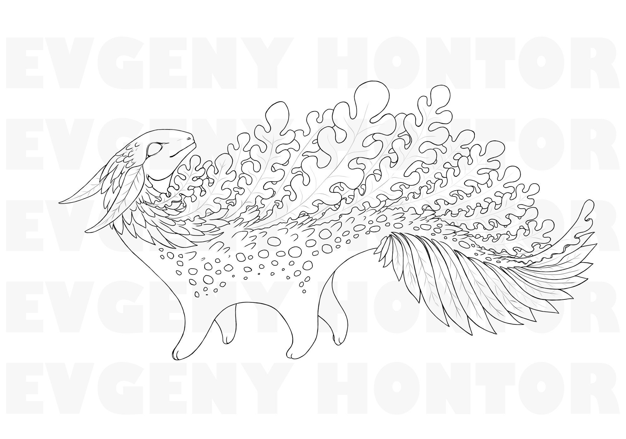 Plant Dragon Coloring Page Fantasy Lineart Doodle Printable | Etsy