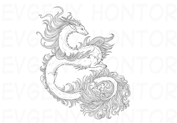 fox dragon coloring page fantasy lineart doodle printable for etsy ireland