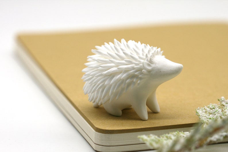 White Hedgehog Figurine Decor Cute Polymer Clay Animal Etsy
