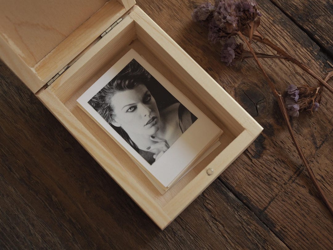 Single Mini Photo Box Engraved INSTAX Mini Photo Box: Unpainted Natural Wood, Magnetic Clasp ...