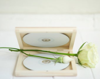 CD case 'single' or  'double', wedding case, wooden box, keepsake box, dvd keepsake, cd case, cd box, photo packaging, logo or text engraved