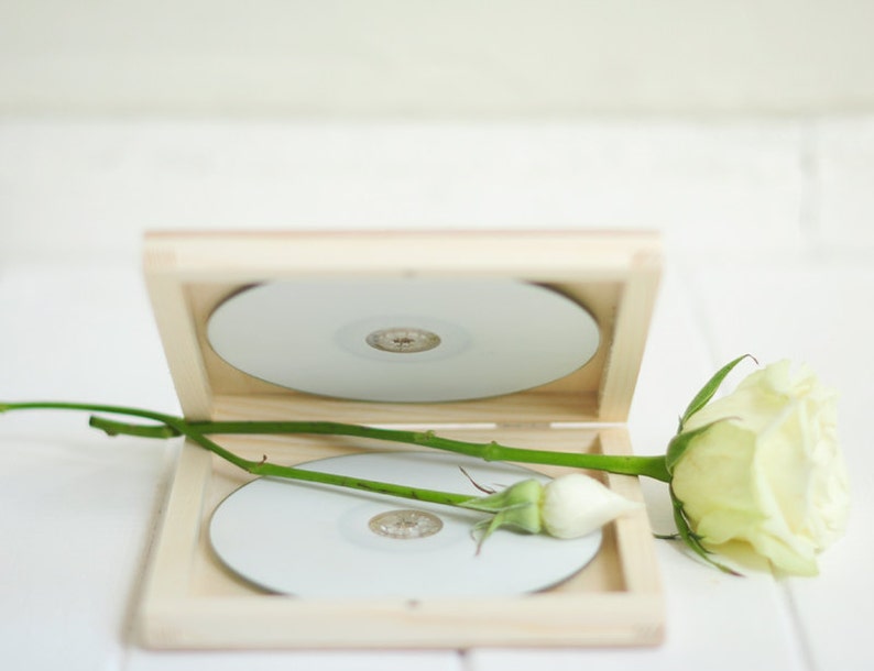 CD Hülle 'single' oder 'double', Hochzeitsbox, Holzbox, Erinnerungsbox, CD Hülle, CD Box, Fotoverpackung, Logo oder Text graviert Bild 2