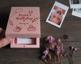 Personalized Wooden Instax Mini Photo Box: Hand-Painted Party Gift