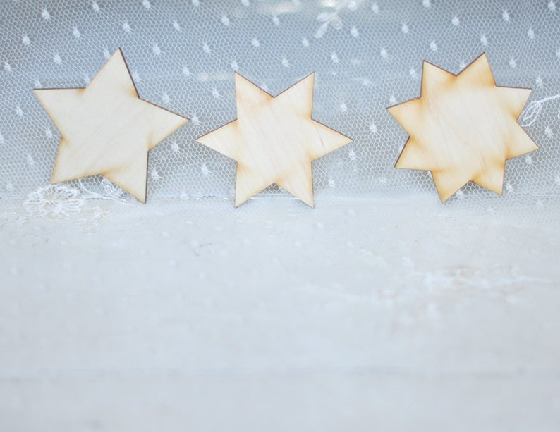 SET of 3 wooden BIG stars, unfinished wood, unpainted natural wood, laser cut, unpainted, christmas decor, christmas stars, star decor,stars image 1