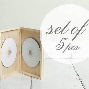 SET of 5 - double DVD case, wooden box, keepsake box, natural wood , wedding keepsake, dvd keepsake, cd case, dvd box, custom engraving