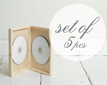 Set of 5 Natural Wood Double DVD Case: Unpainted Keepsake Box