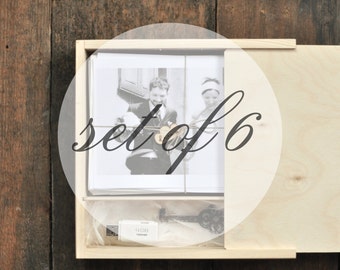 Set of 6 PHOTO&USB boxes for 5" x7" (13x18cm) prints with compartment for usb, wooden boxes, packaging for photographers, wedding, engraved