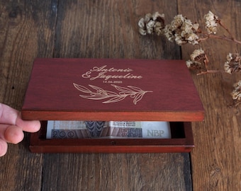 Personalized Wooden Money Gift Box – Hand-Painted or Natural, with Custom Engraving or blank
