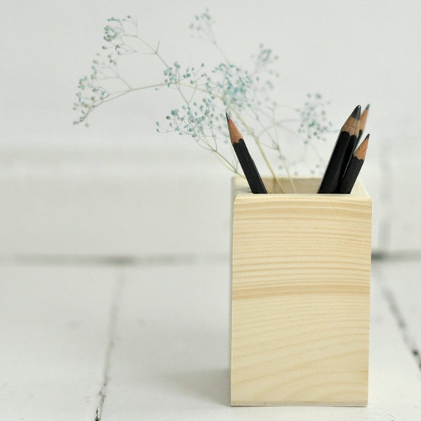 wooden box for pencils, organizer on the desk, natural wood, unpainted,  wooden keepsake, wooden box, pencil box, pencil holder, crayon box