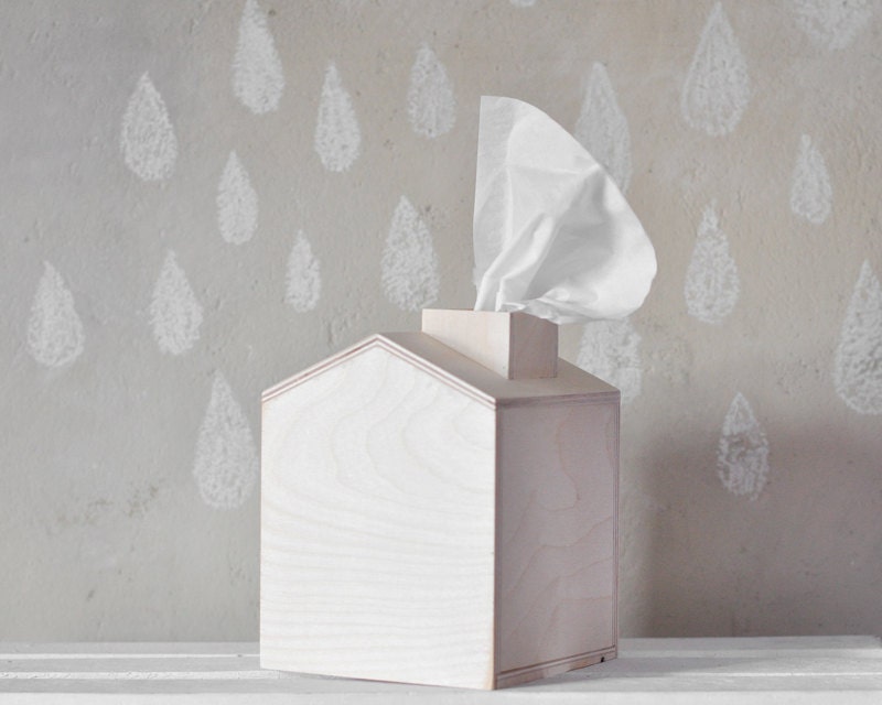 Tissue box wooden house with chimney unfinished wood Etsy