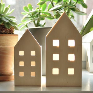 Large or small house wooden pencil box, desk organizer, natural wood, unpainted, house lantern, wooden lantern, miniature houses image 2