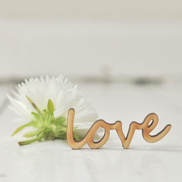 LOVE - 7,5cm small wooden lettering, natural unpainted wood, unfinished wood, lasercut plywood, wooden decor, wooden shapes