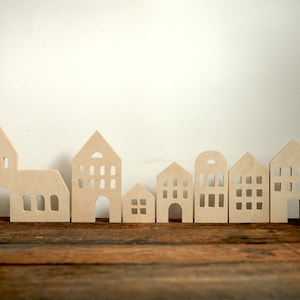1pc or whole set of 7- THICK large set - wooden HOUSES - christmas decor, christmas ornaments, scandinavian decors, village