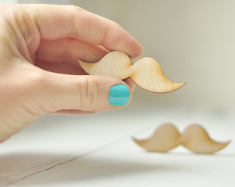 Set of 2 - LITTLE wooden mustache - unfinished wood, unpainted, laser cut, natural wood, ready to decorate, wooden shapes