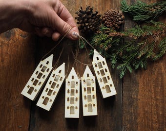 Wooden Amsterdam House Christmas Ornament - Mini Tenement Charm