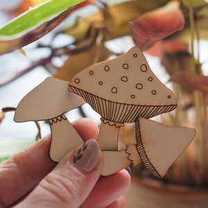 SET de 3 pcs - champignons en bois, découpé au laser, contreplaqué, champignon, champignon vénéneux, pour l&#39;artisanat, fournitures en bois, en bois, forêt, forcraft shop