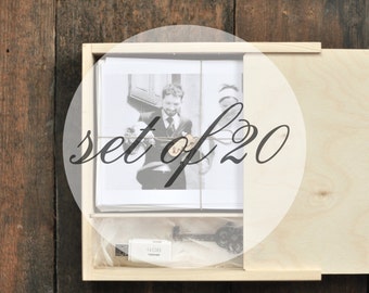 Set of 20 PHOTO&USB boxes for 5" x7" (13x18cm) prints with compartment for usb, wooden boxes, packaging for photographers, wedding, engraved