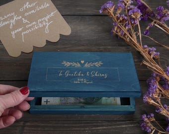 Personalized Wooden Money Gift Box – Hand-Painted or Natural, money envelope with Personalised Custom Engraving or blank