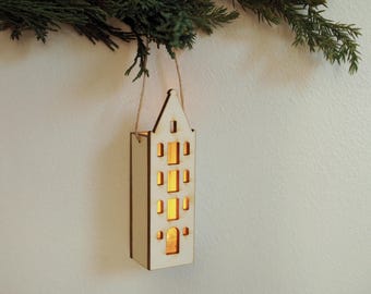 Wooden House Christmas Ornament: LED Amsterdam Lantern