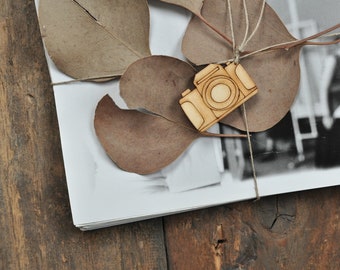 Kamera Anhänger, für Fotografen, Naturholz, Laser geschnitten, unbemalt, Fotografie Verpackung, Sperrholz, Geschenkanhänger