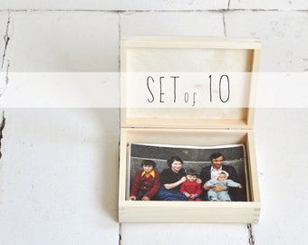 Set of 10 wooden photo boxes for 5"x7" (13x18cm) photos, photography packaging, wedding album for photos, keepsake box, with logo engraved