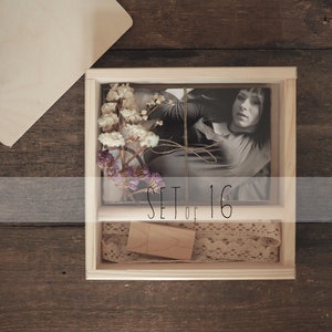 Ensemble de 16 boîtes PHOTO et USB pour tirages 10 x 15 cm (4 x 6 po.) avec compartiment pour USB, en bois, emballage pour photographes, album de mariage, gravure