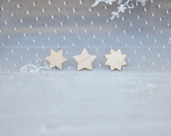 SET of 3 wooden LITTLE stars, unfinished wood, unpainted natural wood, laser cut, unpainted, christmas decor, christmas stars, star