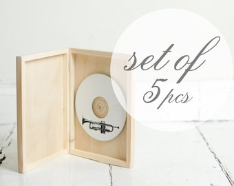 Set of 5 Unpainted Wood DVD Cases: Magnetic Closure, DIY Keepsake