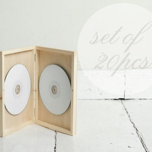 Set of 20 pcs - Double DVD case, wooden box, keepsake box, natural wood , wedding keepsake, dvd keepsake, cd case, cd box, dvd box, engraved