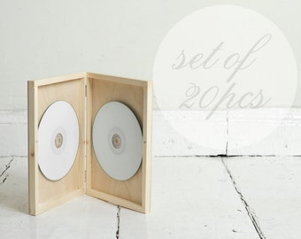Set of 20 pcs - Double DVD case, wooden box, keepsake box, natural wood , wedding keepsake, dvd keepsake, cd case, cd box, dvd box, engraved