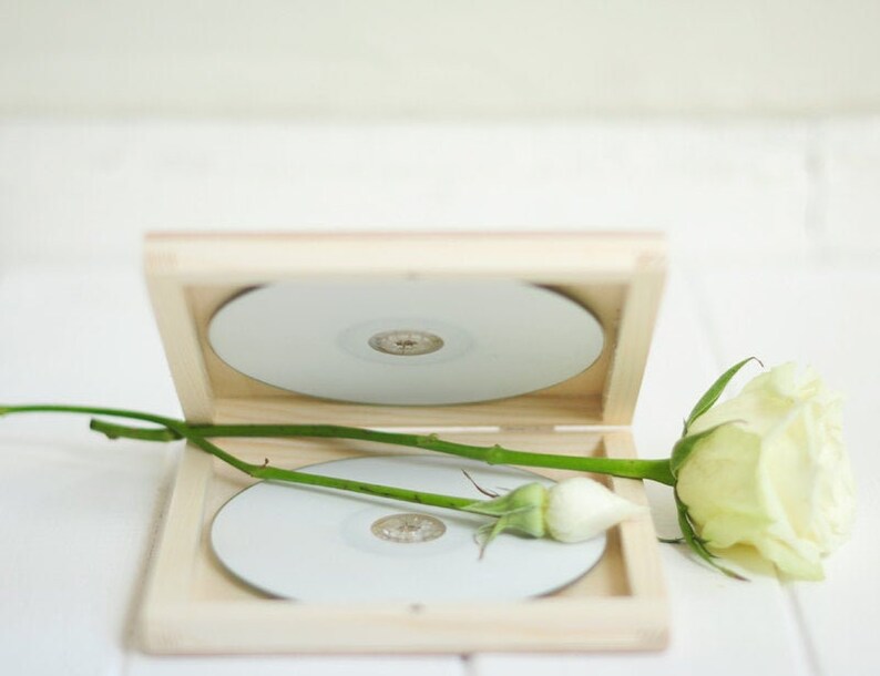 CD case 'single' or 'double', wedding case, wooden box, keepsake box, dvd keepsake, case, cd box, dvd box, logo or text engraved, cd album image 2