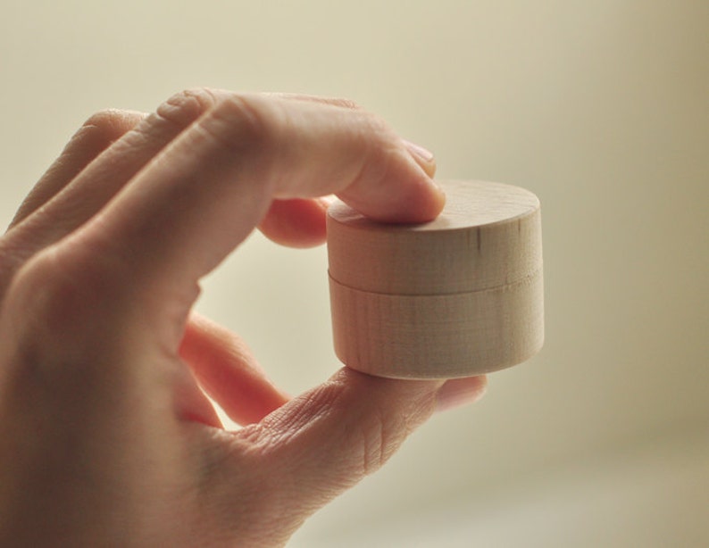 very little wooden round box, wedding ring box, engagement ring box, circle box, unfinished wood, tooth box, engraving available image 4