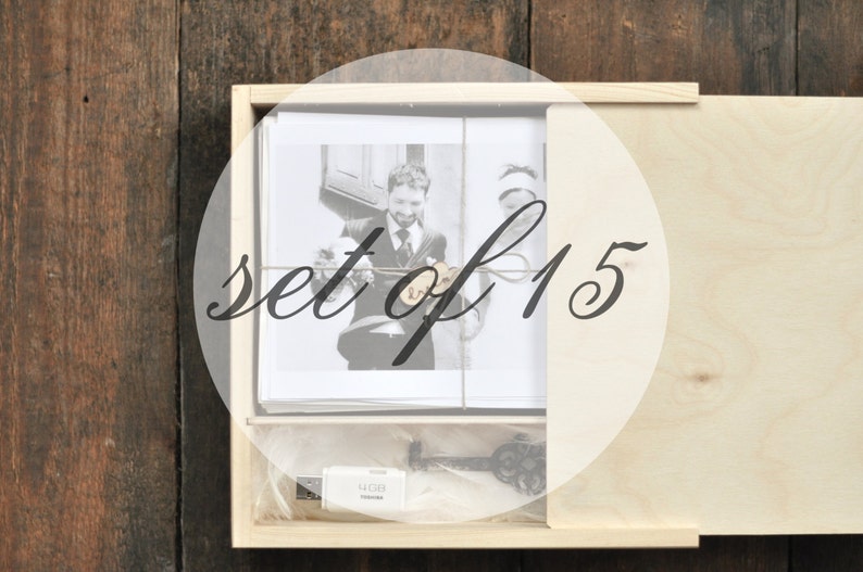 Set of 15 PHOTO&USB boxes for 5 x7 13x18cm prints with compartment for usb, blank or engraved with your individual text or your own logo image 1