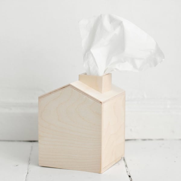 Tissue box - wooden house with chimney, unfinished wood, christmas decor, unpainted, natural wood, DIY, wooden toy, box
