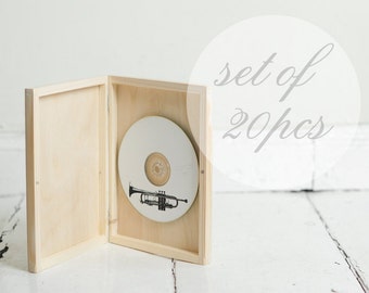 Set of 20 pcs - Single DVD case, wooden box, keepsake box, natural wood , wedding keepsake, dvd keepsake, cd case, cd box, dvd box, engraved